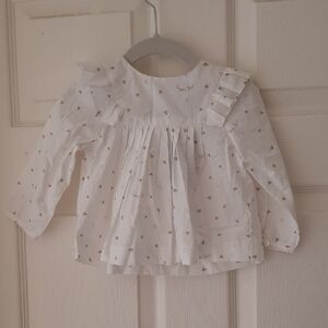Jacadi White and Gold Heart Blouse